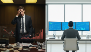 Kontrast zwischen dem "Geldverbrennen" durch blinden Aktionismus und der Sicherheit durch datengetriebene Analyse visualisiert.